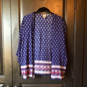 Navy Blue And Red Print Rayon Shawl